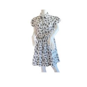 Black White Lapogee Button Down Dress Cotton Linen Large